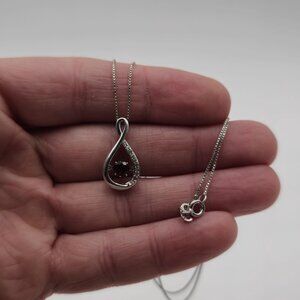 18 Inch Sterling Silver Floating Garnet Gem With CZ Accents Necklace A3018